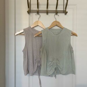 LULULEMON CROPPED MUSCLE TANKS  | cream + green | size 8